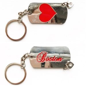 Silver metal & red enamel Boston heart keychain